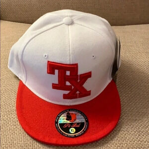 Fitted Baseball Cap White &  Red TX Size XL New
